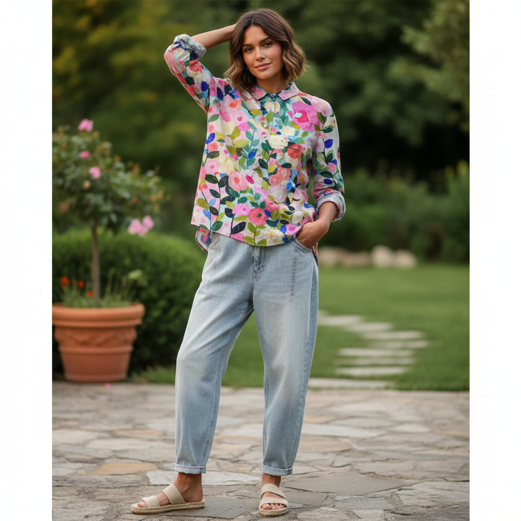 Bluse med blomsterprint til kvinder