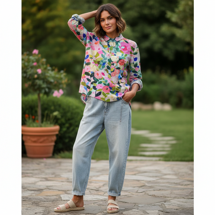 Bluse med blomsterprint til kvinder