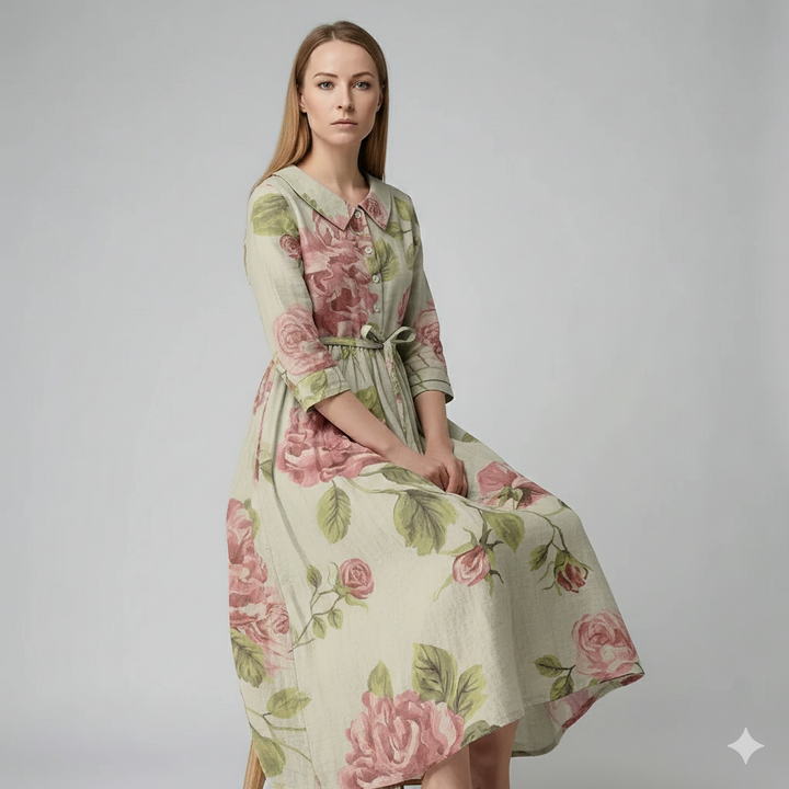Dame vintage botanisk reverskjole