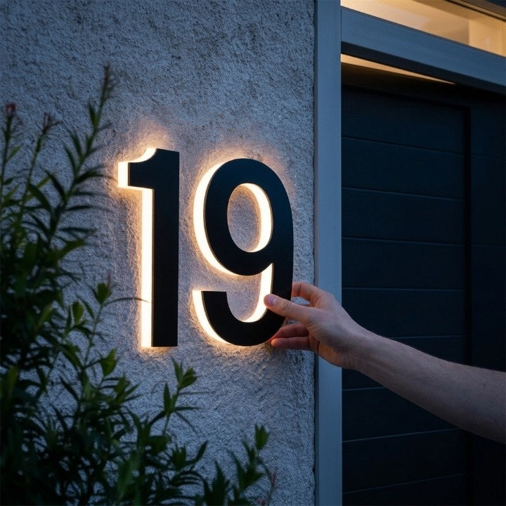 LED-husnummerskilt med baggrundsbelysning – moderne, oplyst indgangsplade