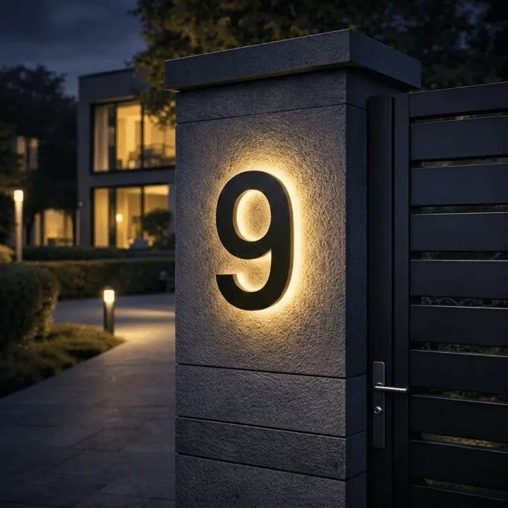 LED-husnummerskilt med baggrundsbelysning – moderne, oplyst indgangsplade