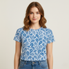 Blå T-shirt med print til kvinder med rund hals