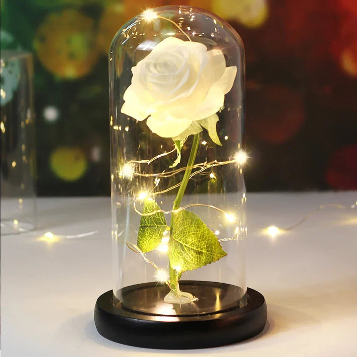CrystalAura LED Rosekuppel | Elegant Oplyst Rose til Bryllups- og Eventdekoration