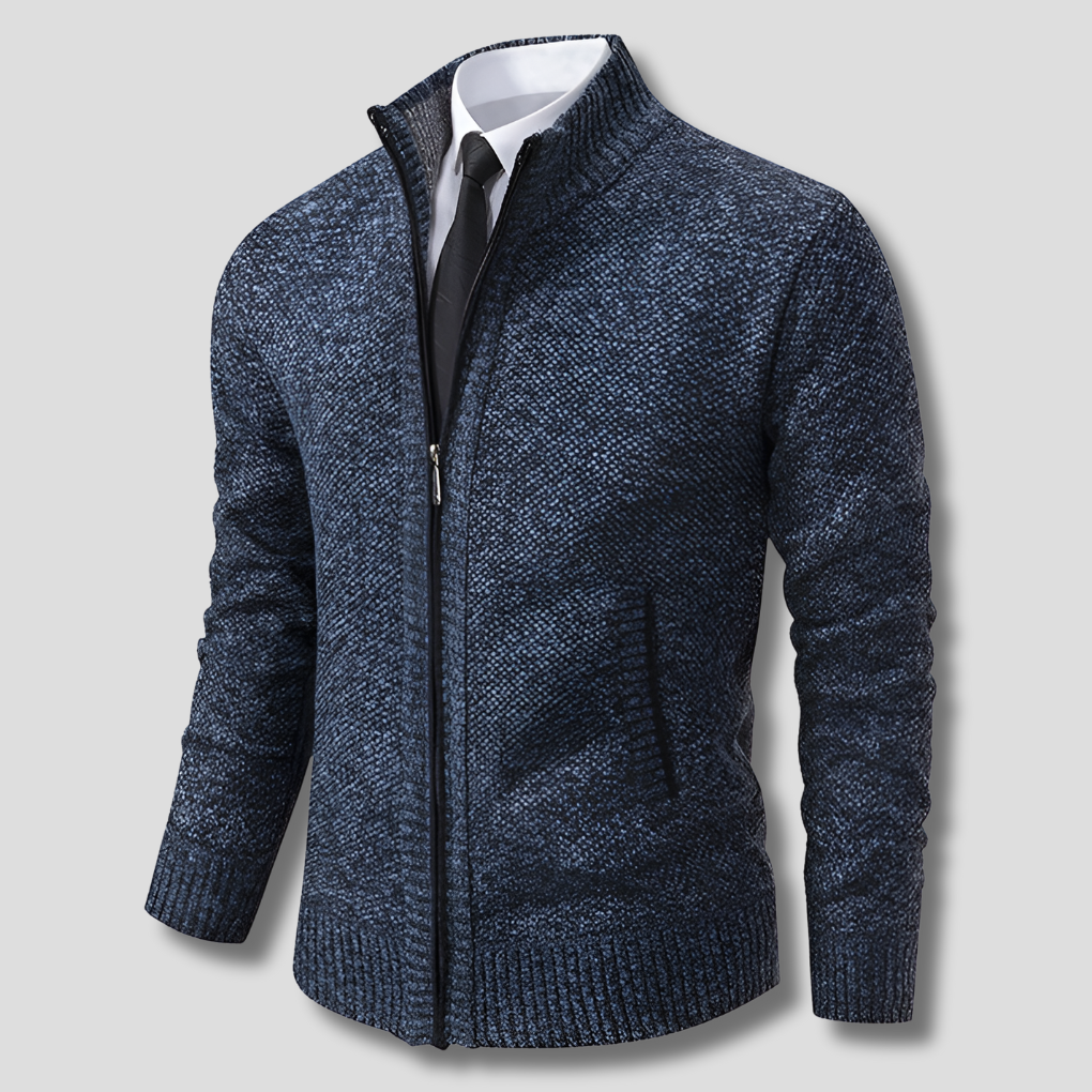 Stilfuld strikket sweater med lynlås til mænd