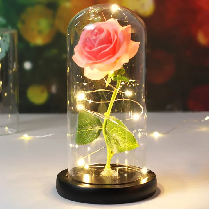 CrystalAura LED Rosekuppel | Elegant Oplyst Rose til Bryllups- og Eventdekoration