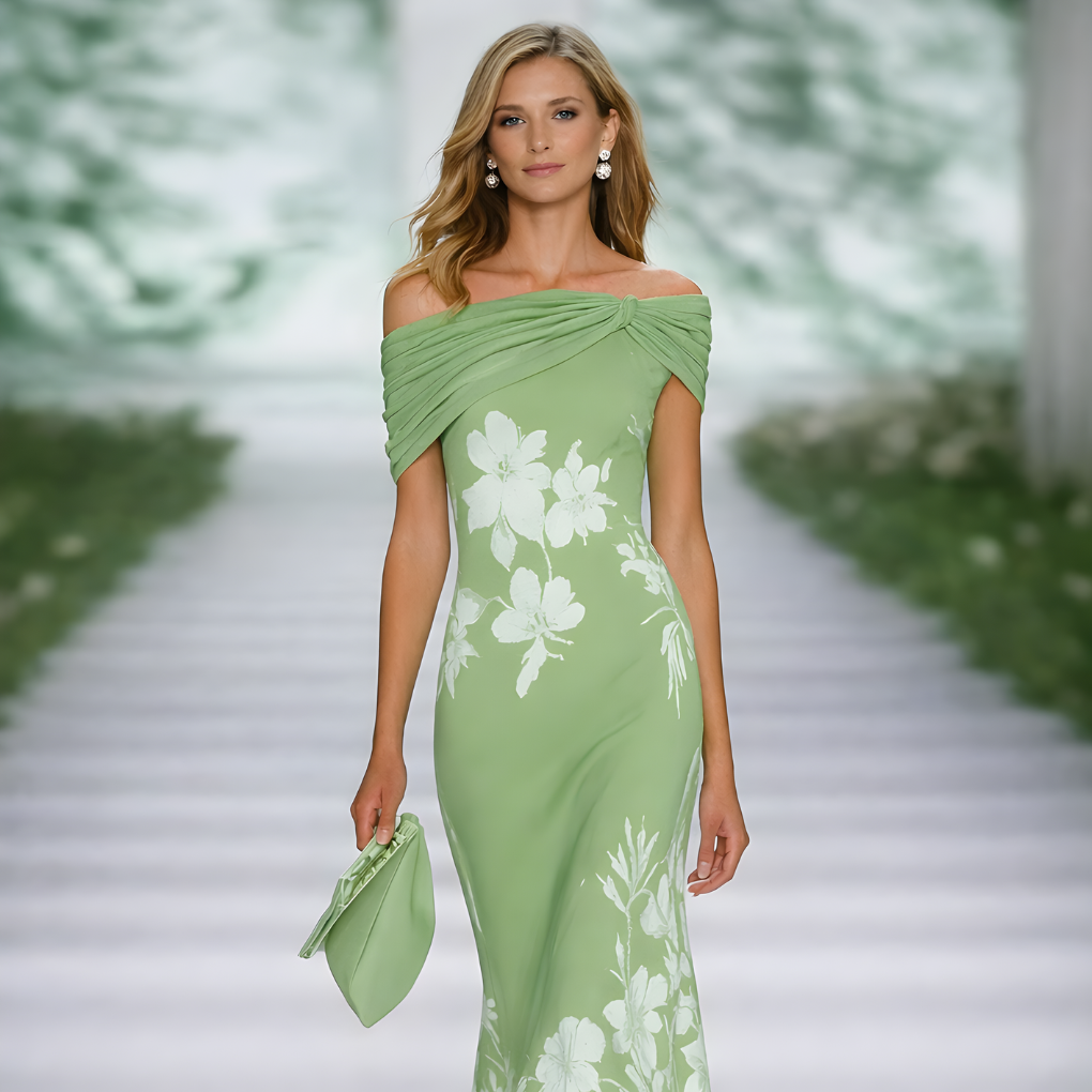 Kjole Med Draperinger Og Blomsterprint