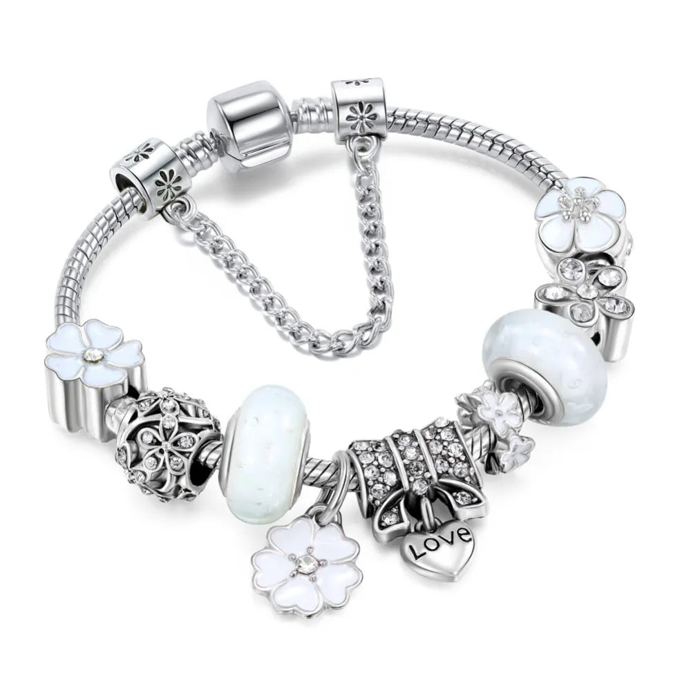 Armbånd i sterlingsølv 925 med charm i blomsterform | Elegant smykkegave til kvinder
