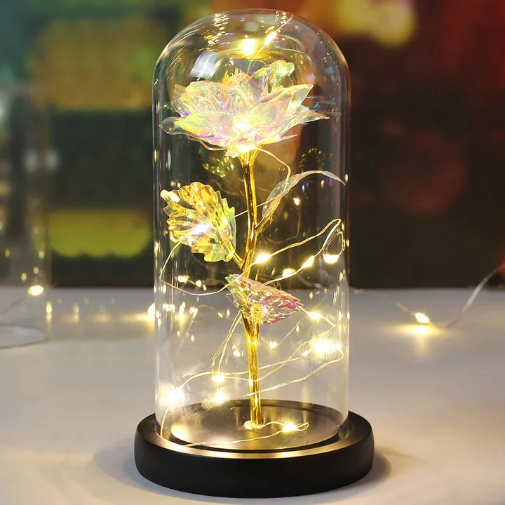 CrystalAura LED Rosekuppel | Elegant Oplyst Rose til Bryllups- og Eventdekoration