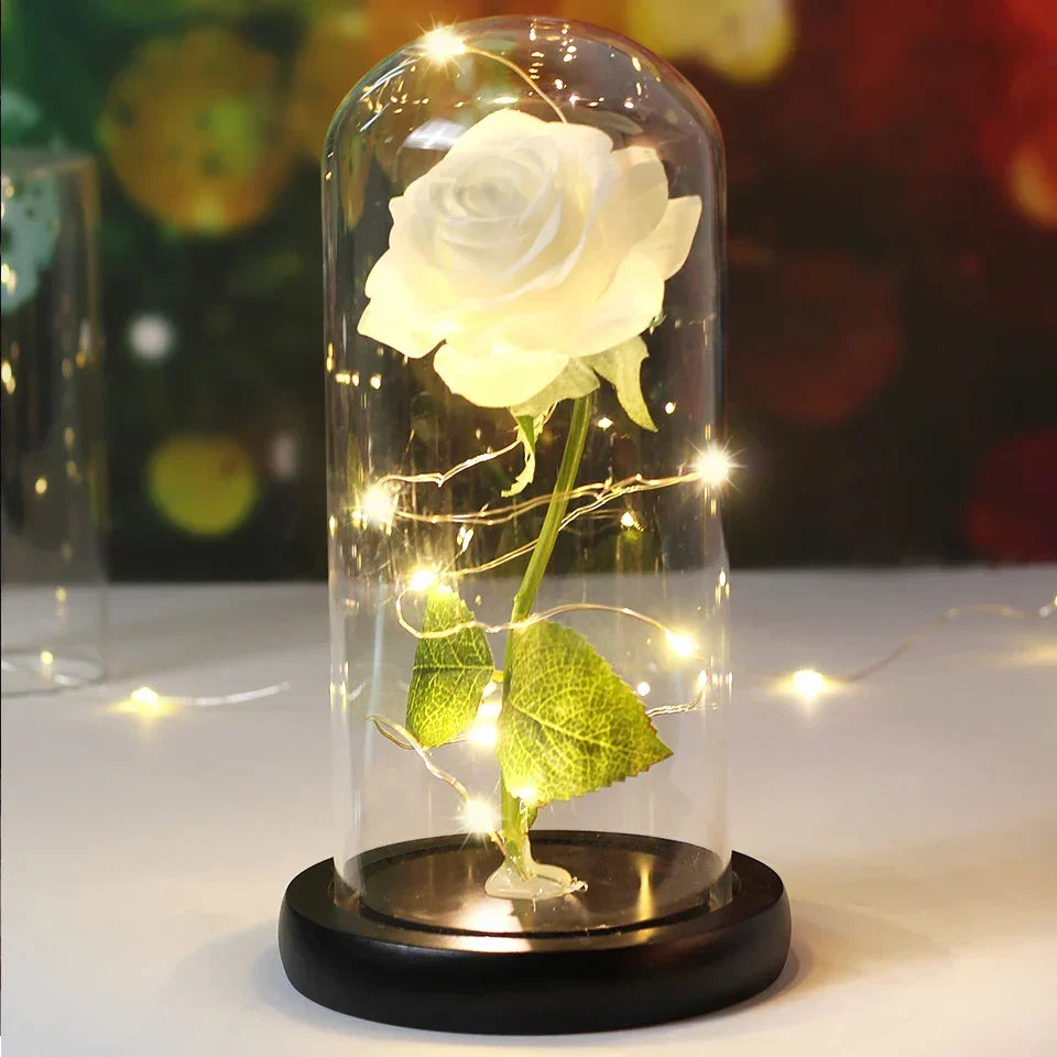 CrystalAura LED Rosekuppel | Elegant Oplyst Rose til Bryllups- og Eventdekoration