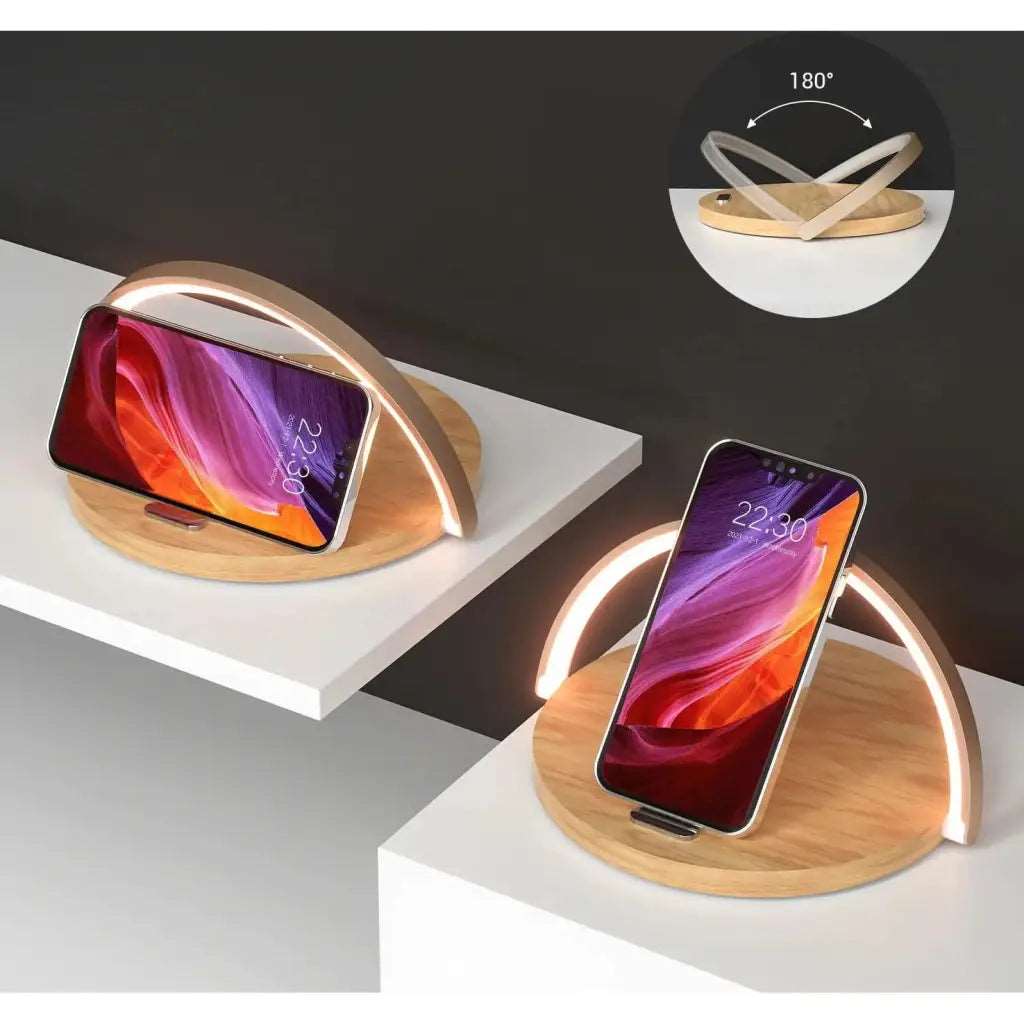 AuraGlow Smart Charging Dock | Moderne natbordslampe med indbygget hurtig trådløs opladning til alle Qi-kompatible enheder