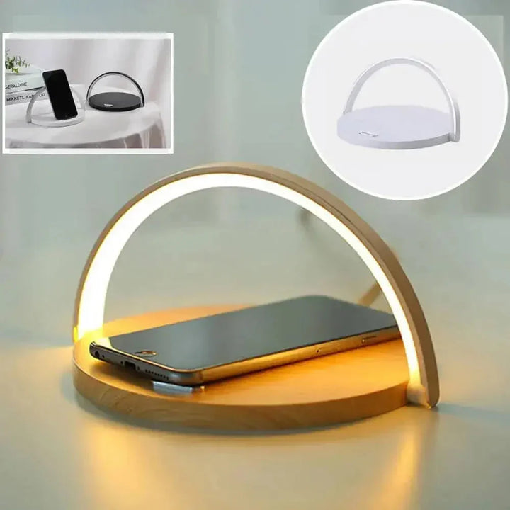 AuraGlow Smart Charging Dock | Moderne natbordslampe med indbygget hurtig trådløs opladning til alle Qi-kompatible enheder