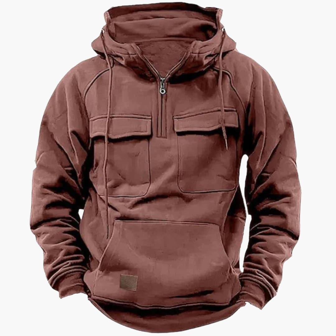 Herre Halv‑Zip Hoodie med Brystlommer