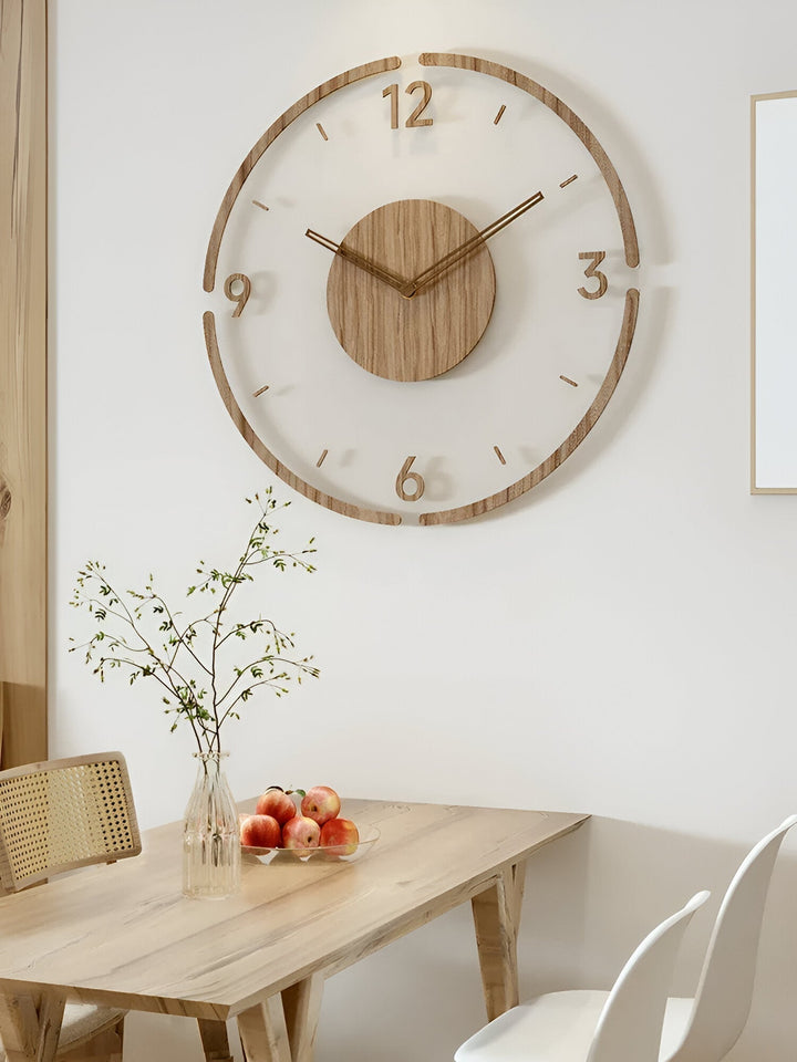 ClearWood Silent vægur – nutidigt design i træ og akryl