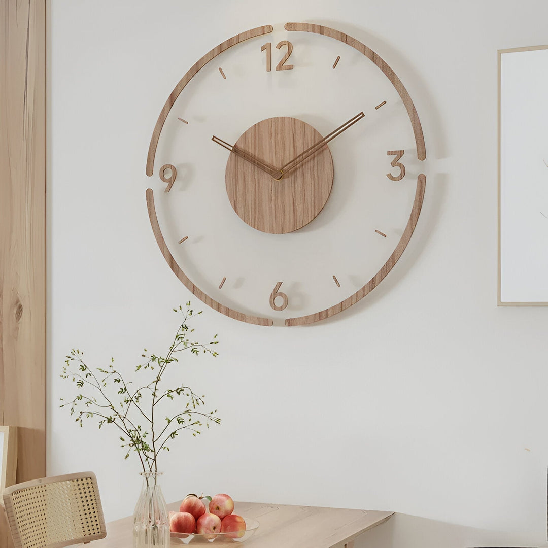 ClearWood Silent vægur – nutidigt design i træ og akryl