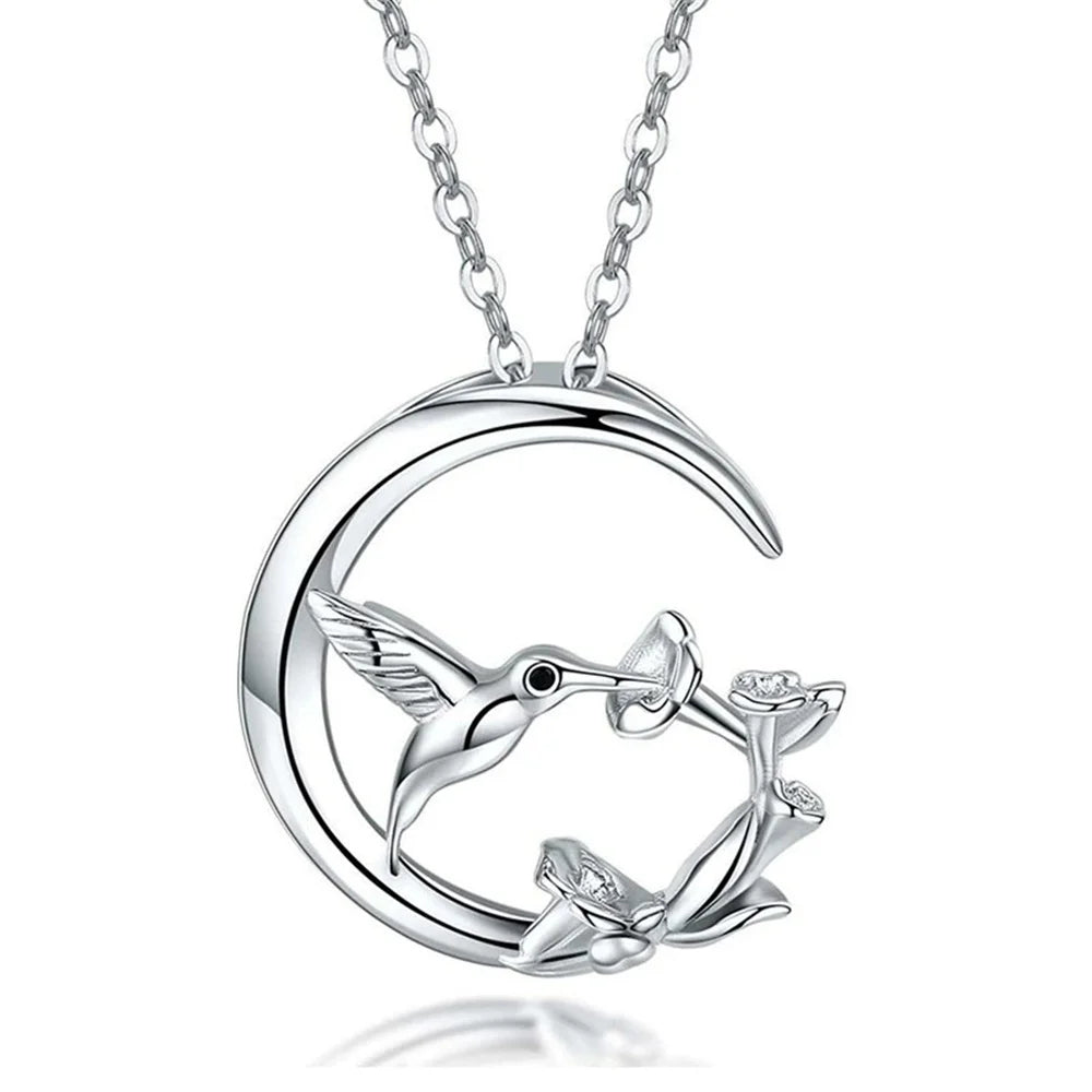 Måne Fugl Vintage Sølvvedhængshalskæde