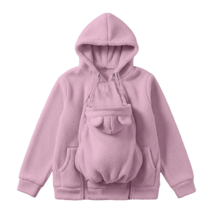 Blød fleece-hoodie til babybæring med forlomme