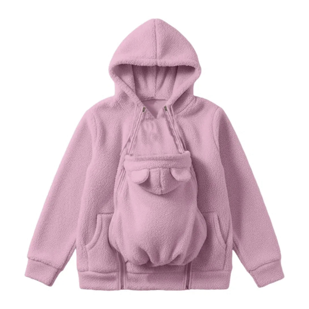 Hyggelig sherpa-fleece-hoodie med aftagelig babybæreindsats med lynlås