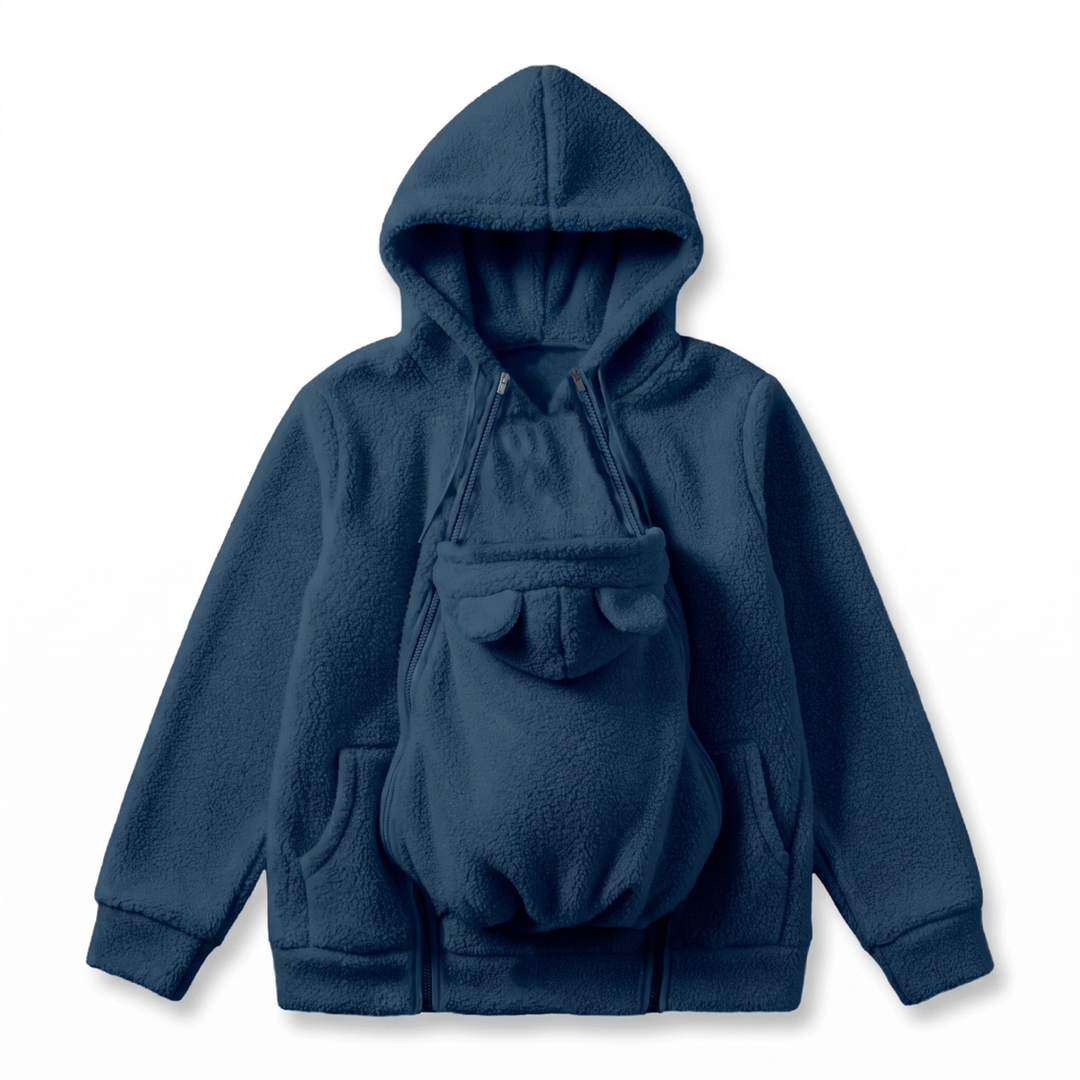 Blød fleece-hoodie til babybæring med forlomme