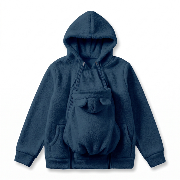 Blød fleece-hoodie til babybæring med forlomme