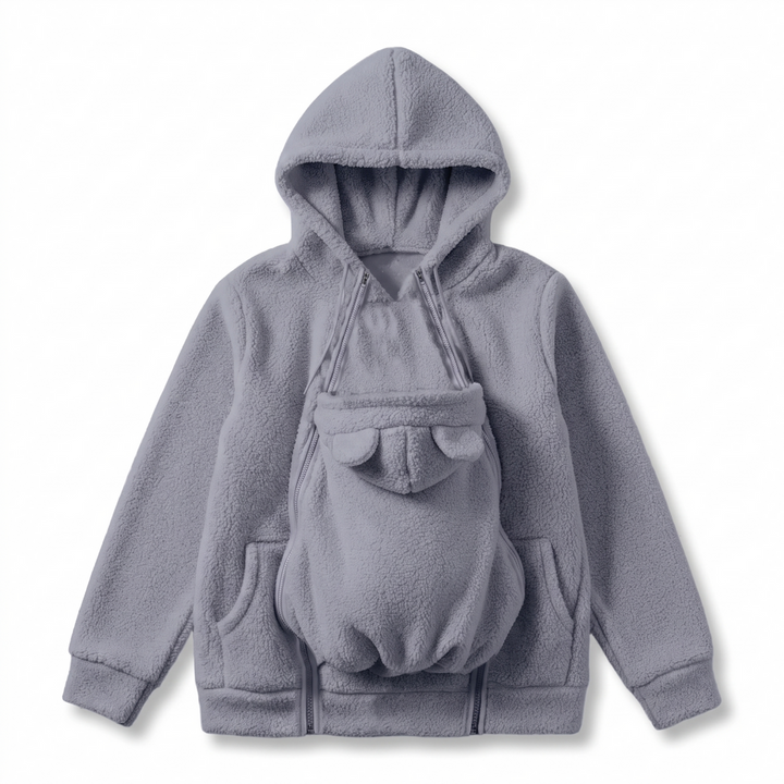 Blød fleece-hoodie til babybæring med forlomme