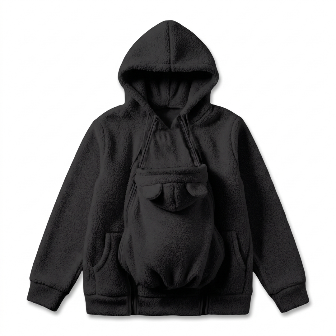 Hyggelig sherpa-fleece-hoodie med aftagelig babybæreindsats med lynlås