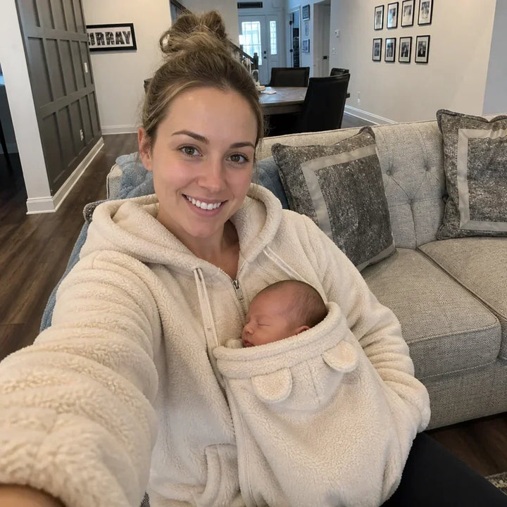 Hyggelig sherpa-fleece-hoodie med aftagelig babybæreindsats med lynlås