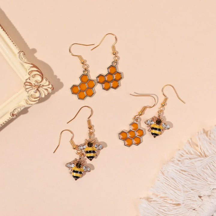 Guld Bi &amp; Honeycomb Krystal Øreringe