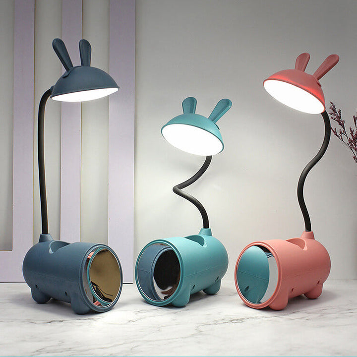 LED-skrivebordslampe med kanin og penneholder – berøringsstyring & USB-opladning til piger
