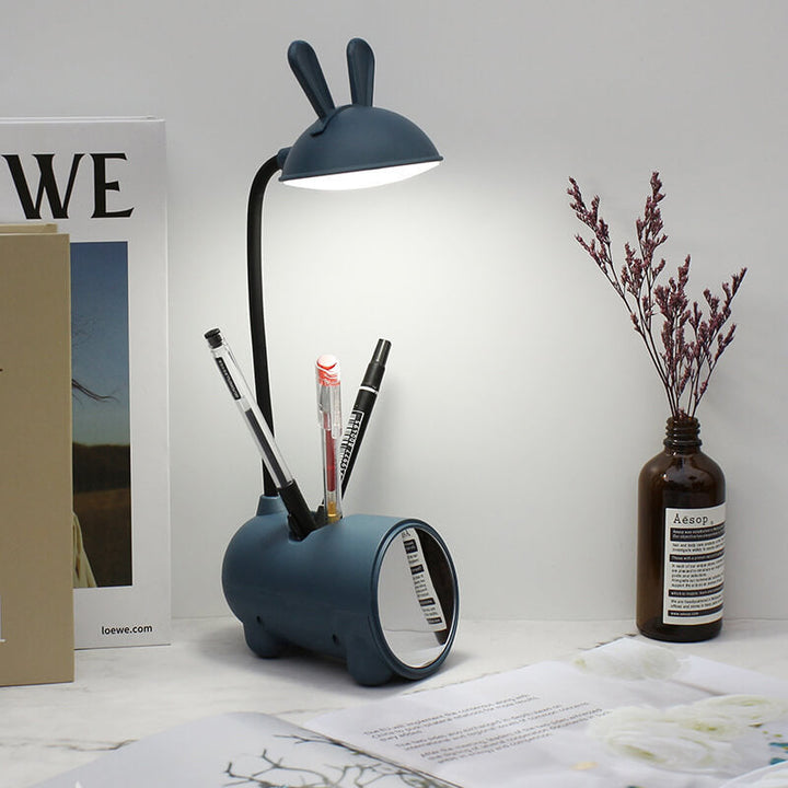 LED-skrivebordslampe med kanin og penneholder – berøringsstyring & USB-opladning til piger