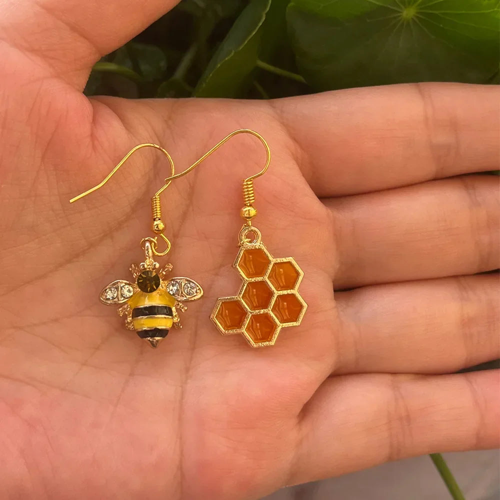 Guld Bi &amp; Honeycomb Krystal Øreringe