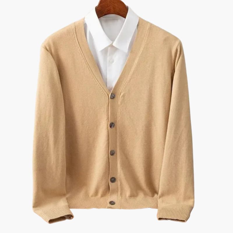 Herre V-hals knap-front cardigan – Klassisk striklag