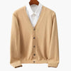 Herre V-hals knap-front cardigan – Klassisk striklag