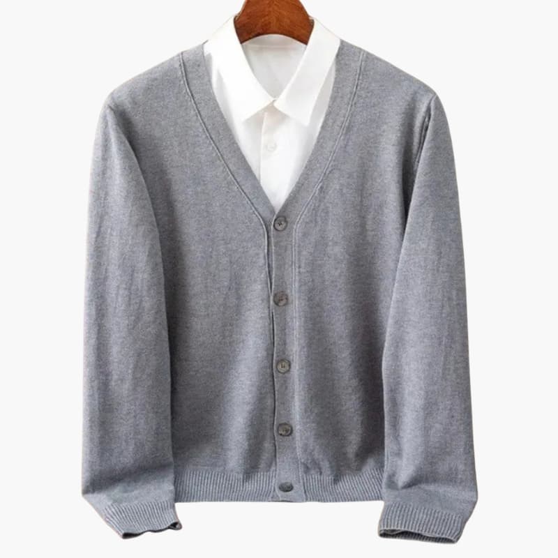 Herre V-hals knap-front cardigan – Klassisk striklag