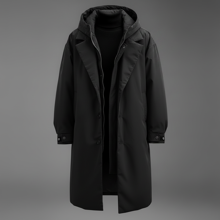 Vandtæt herre-trenchcoat med hætte, lang regnjakke til by og rejse