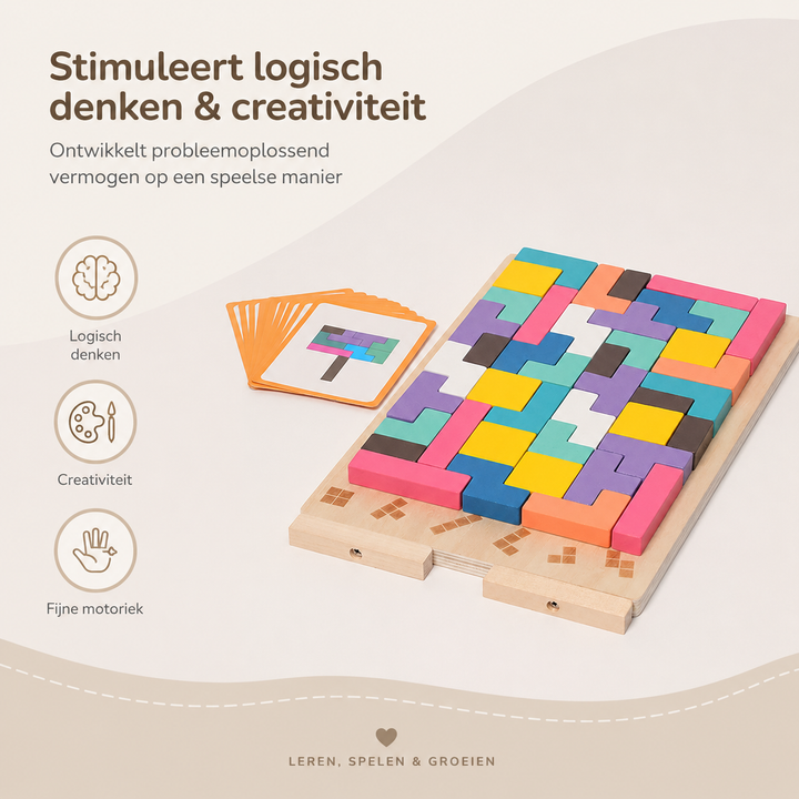 Montessori Tetris-stablepuslespil i træ – læringslegetøj