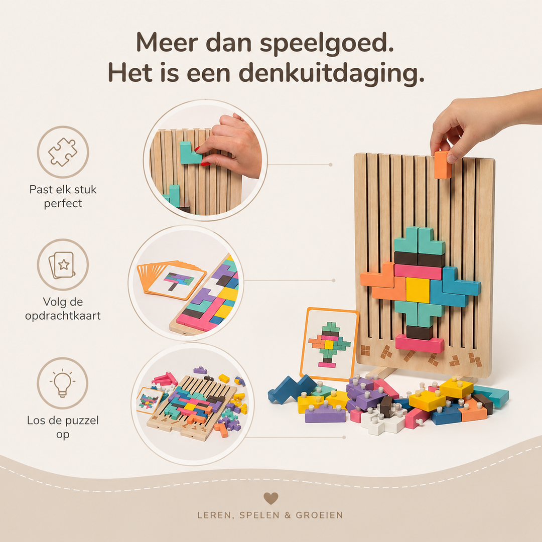Montessori Tetris-stablepuslespil i træ – læringslegetøj