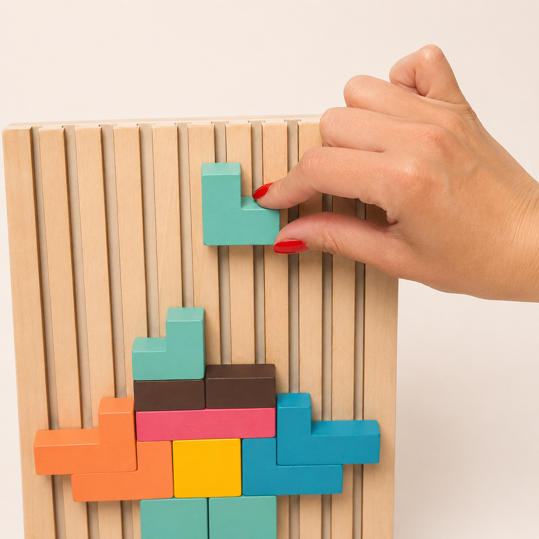 Montessori Tetris-stablepuslespil i træ – læringslegetøj