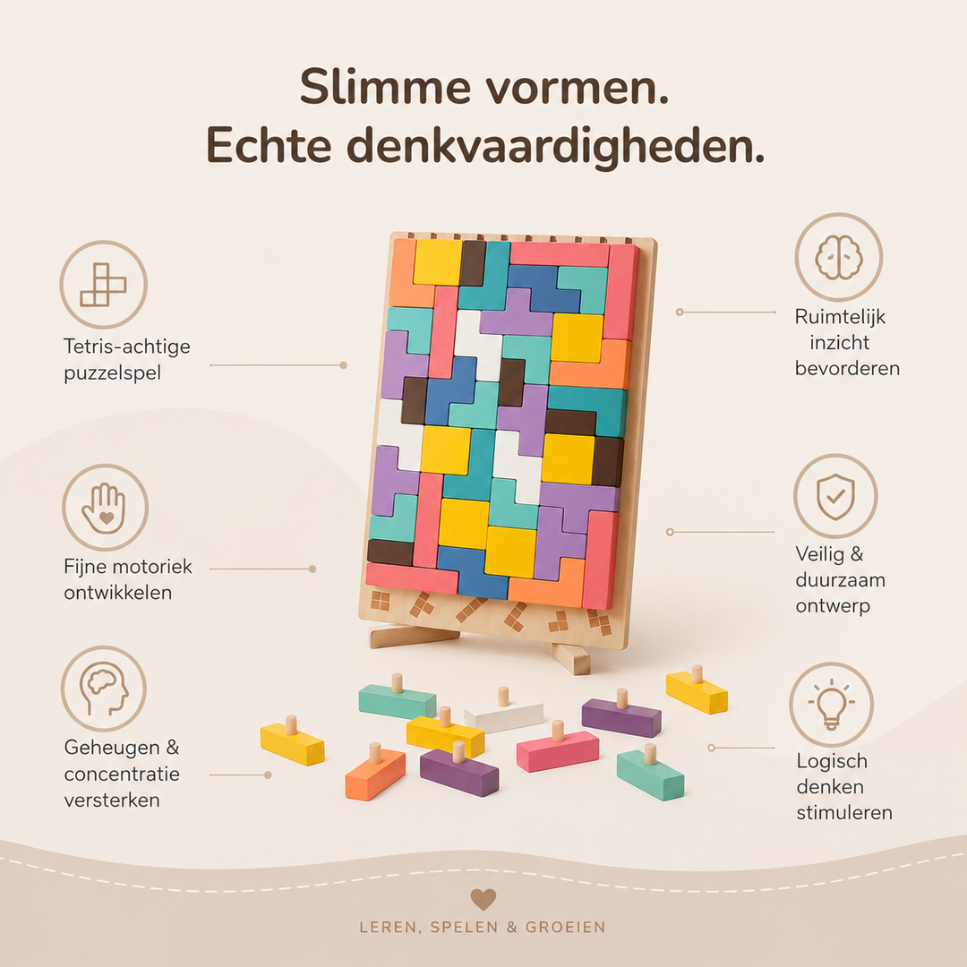 Montessori Tetris-stablepuslespil i træ – læringslegetøj