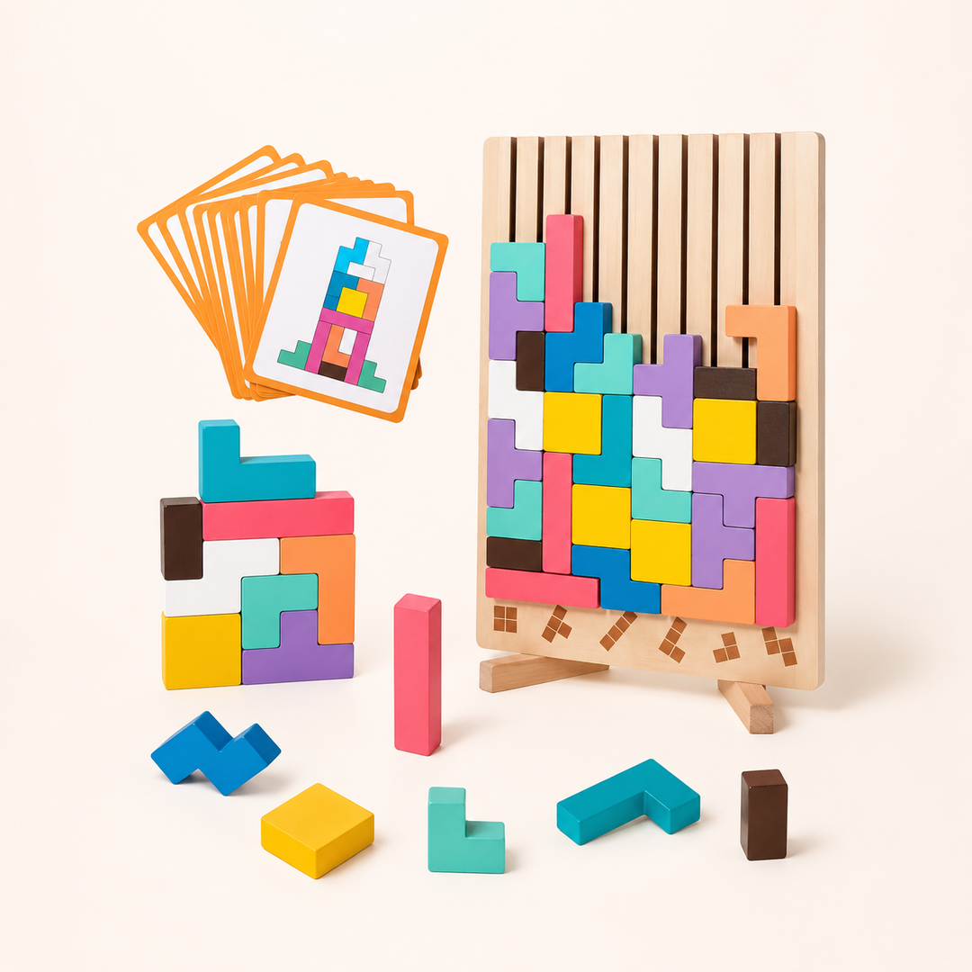 Montessori Tetris-stablepuslespil i træ – læringslegetøj