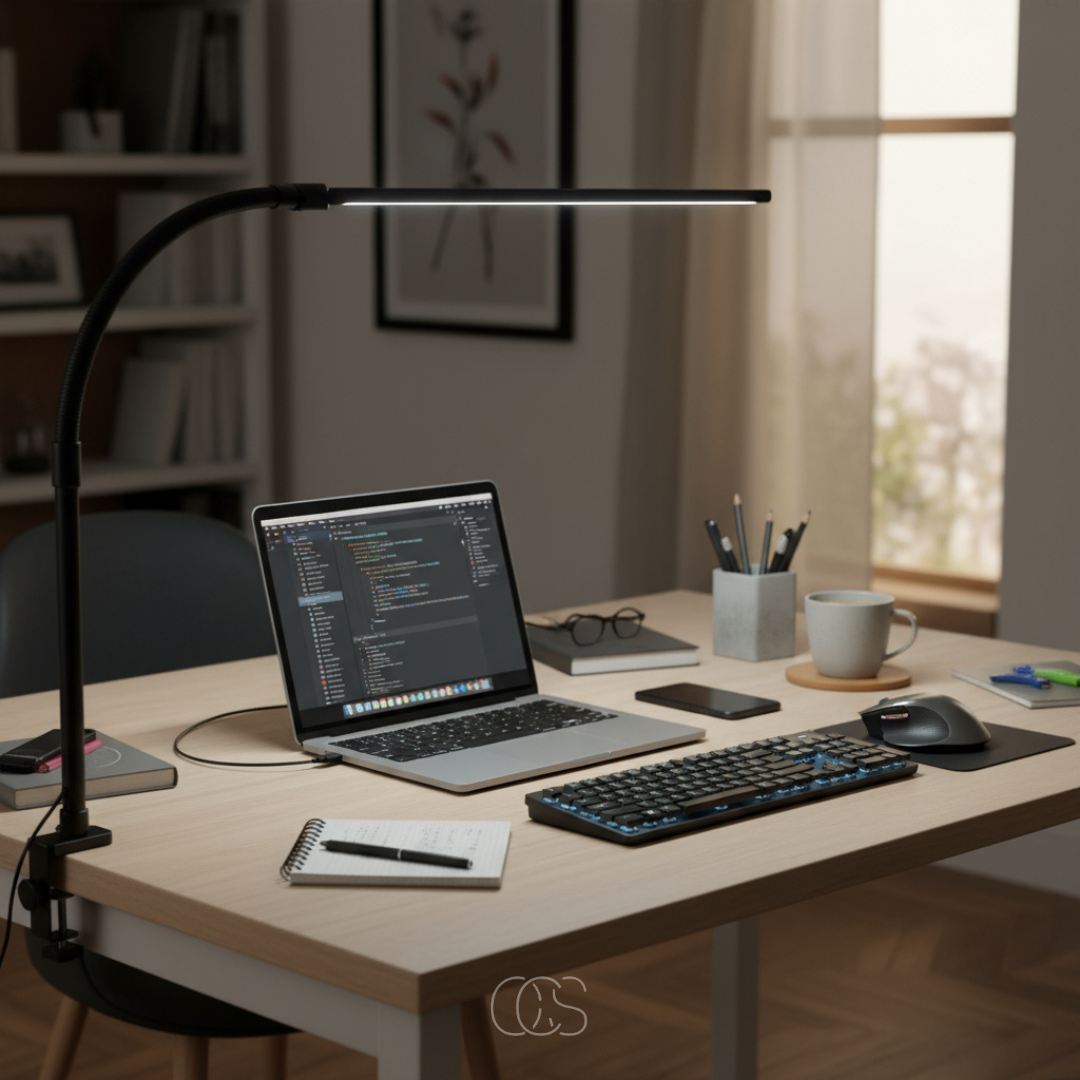 Dæmpbar skrivebordslampe - 3 lysfarver og justerbart design
