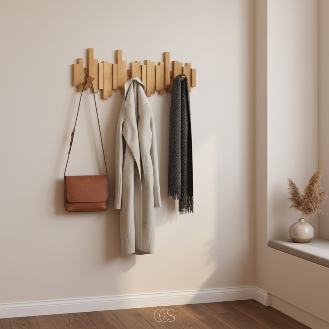 Garderobe i træ "Piano" med klapknager – Entré & soveværelse