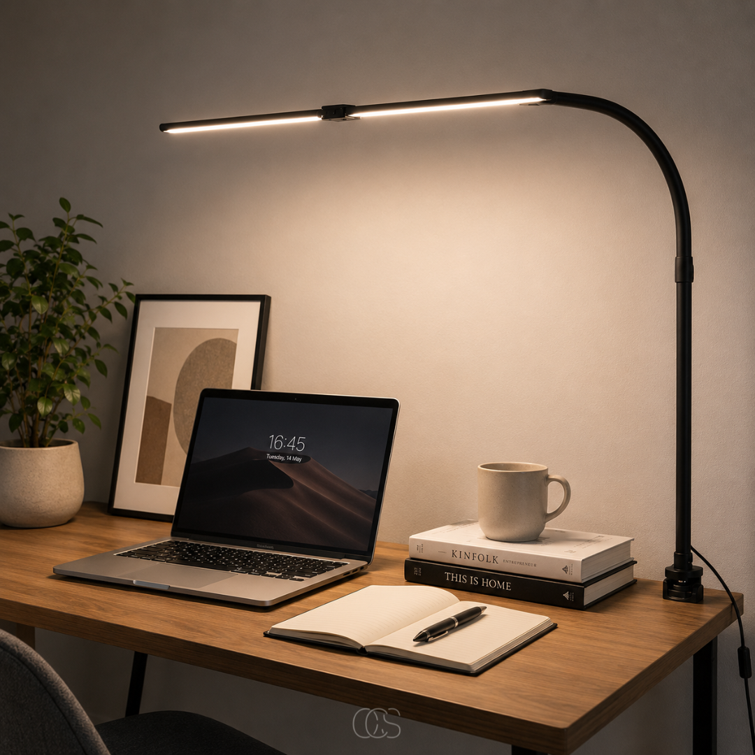 Dæmpbar skrivebordslampe - 3 lysfarver og justerbart design