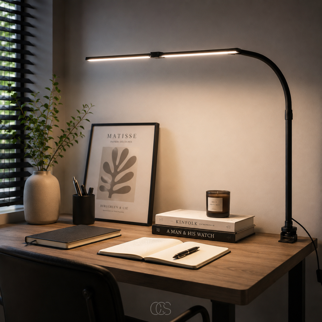 Dæmpbar skrivebordslampe - 3 lysfarver og justerbart design
