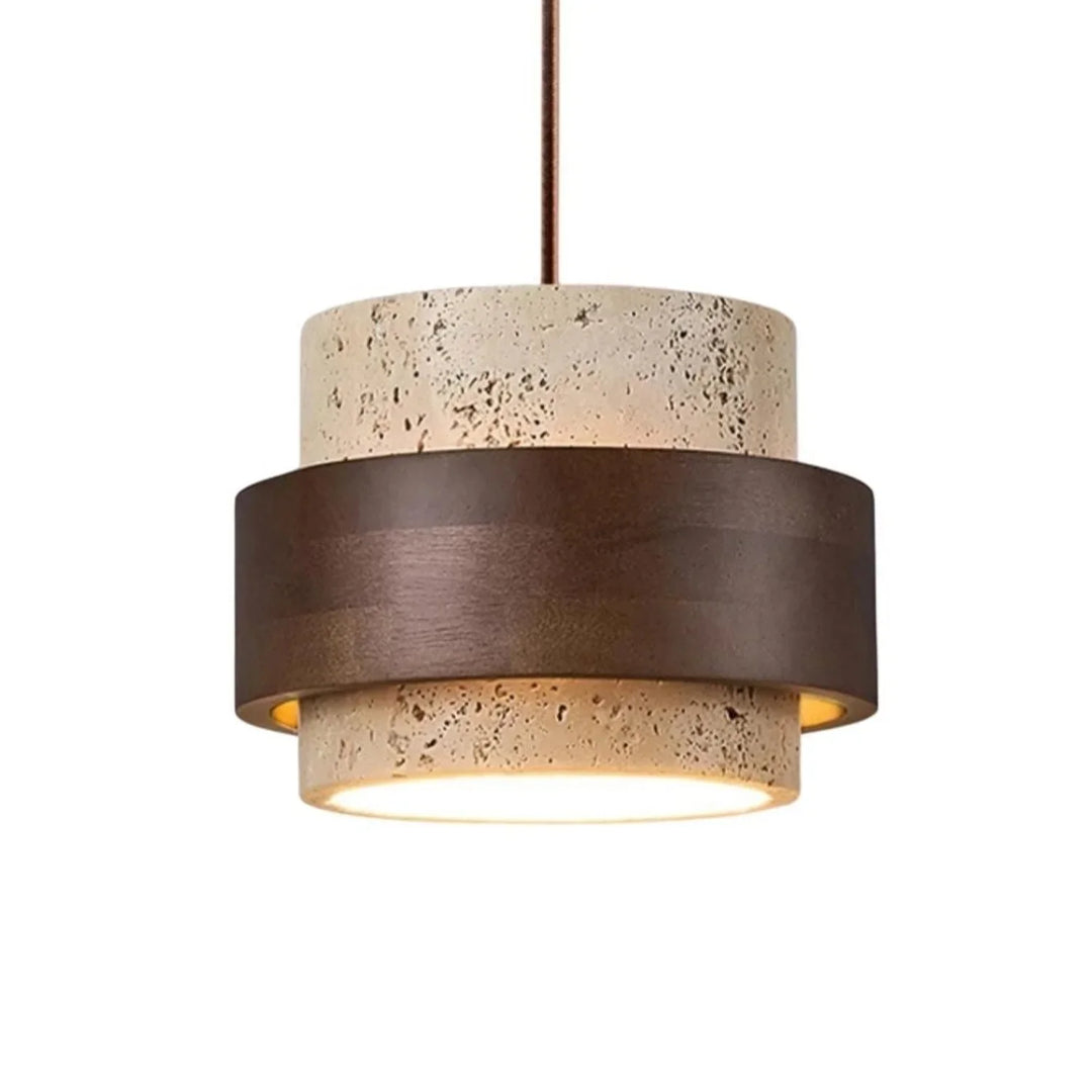 Orvina Wabi-Sabi pendellampe i naturlig travertin, cylindrisk - japandi køkkenø