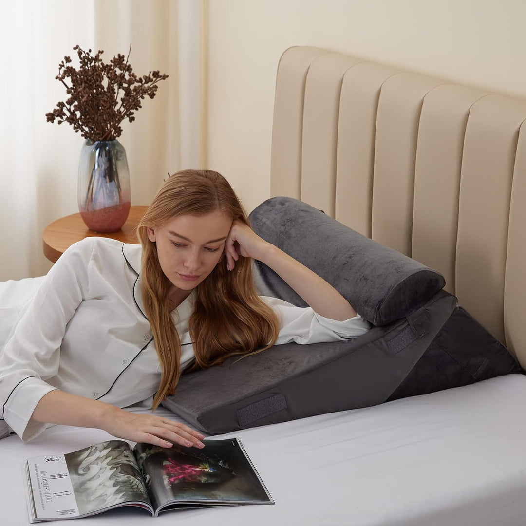 RelaxPlus Justerbar Ortopædisk Kilepude - Premium 7-i-1 Memory Foam-støttesystem