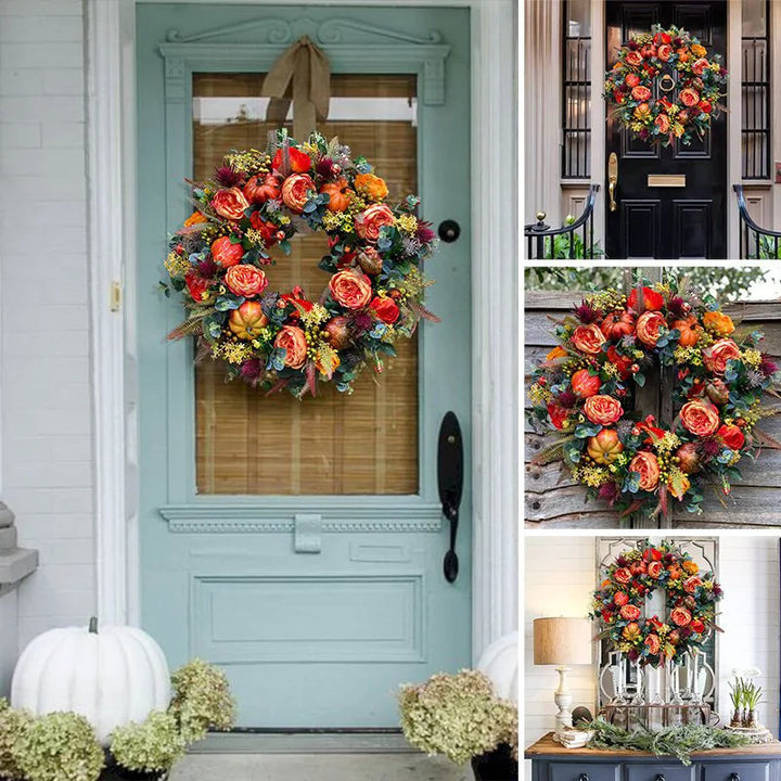 Autumna Charm efterårskrans | Græskar og rattan | 40 cm | Håndlavet dekoration til efterår og thanksgiving