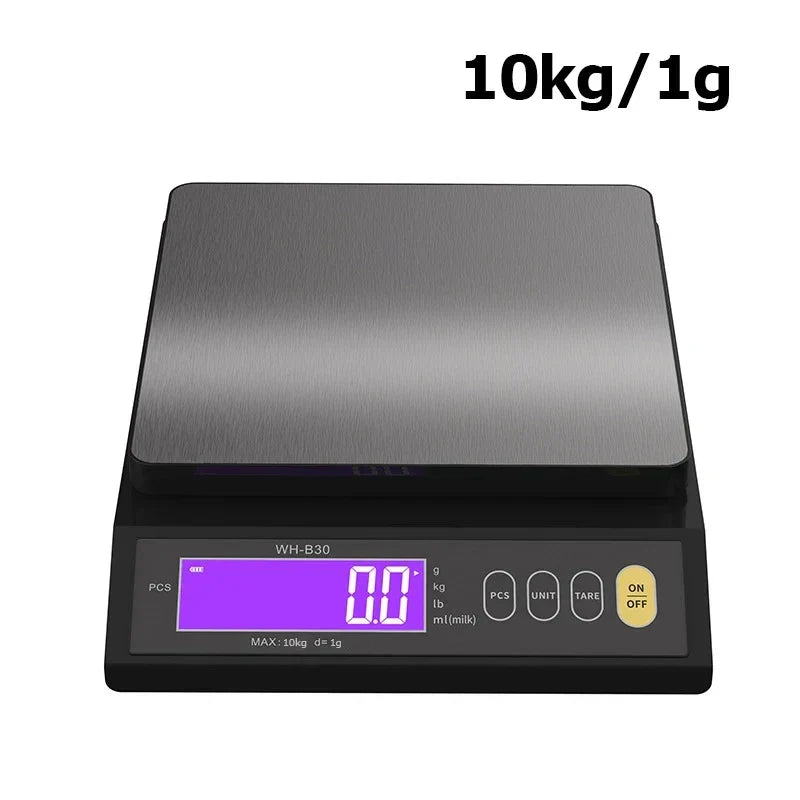 Elektronisk digital køkkenvægt 5 kg/0,1 g og 10 kg/1 g, LCD-skærm, redskab i rustfrit stål, fuldt vandtæt til madlavning