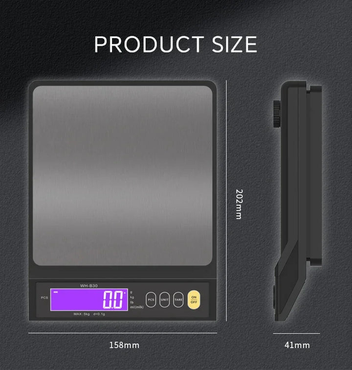 Elektronisk digital køkkenvægt 5 kg/0,1 g og 10 kg/1 g, LCD-skærm, redskab i rustfrit stål, fuldt vandtæt til madlavning