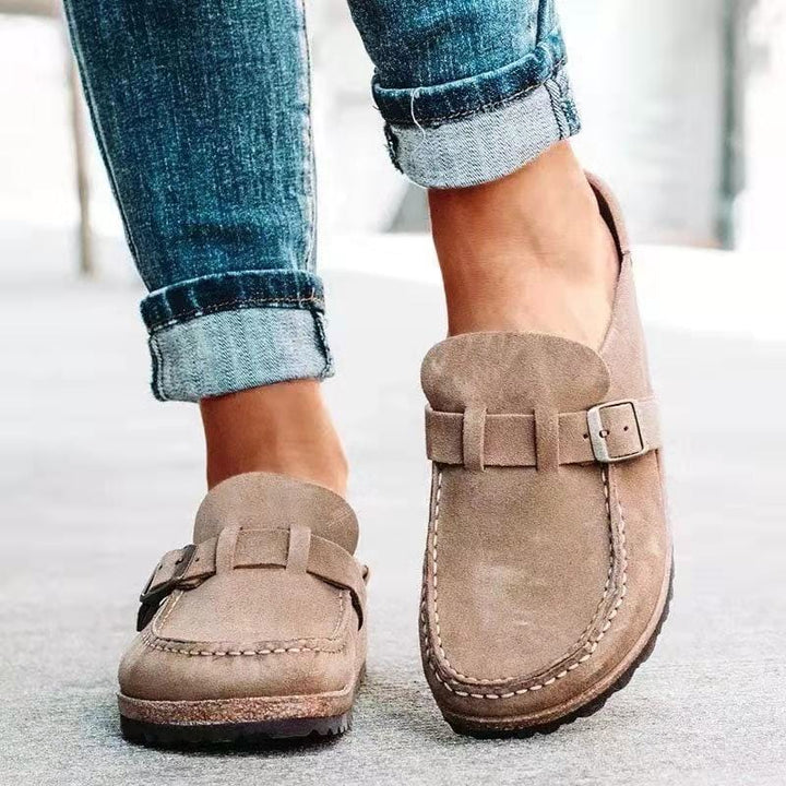 Retro slip-on-sandaler i ruskind med ortopædisk komfort - Solenza