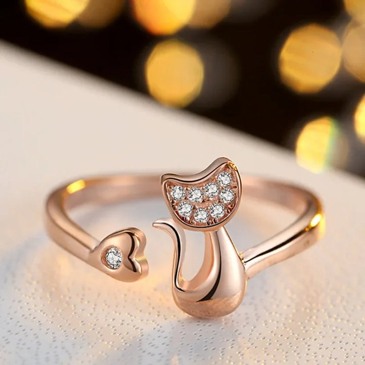 Sød Kat Åben Ring – Cubic Zirconia